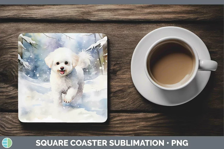 Winter Dogs Bichon Frise Square Coaster Sublimation Coaster