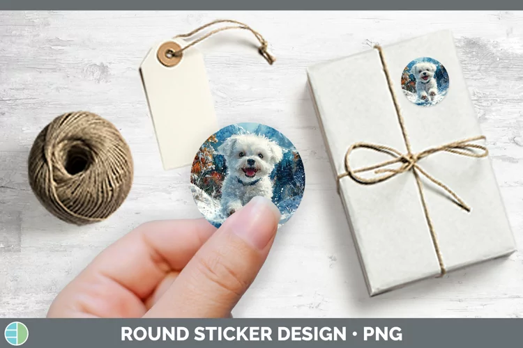 Winter Dogs Bichon Frise Stickers | Round Labels Designs