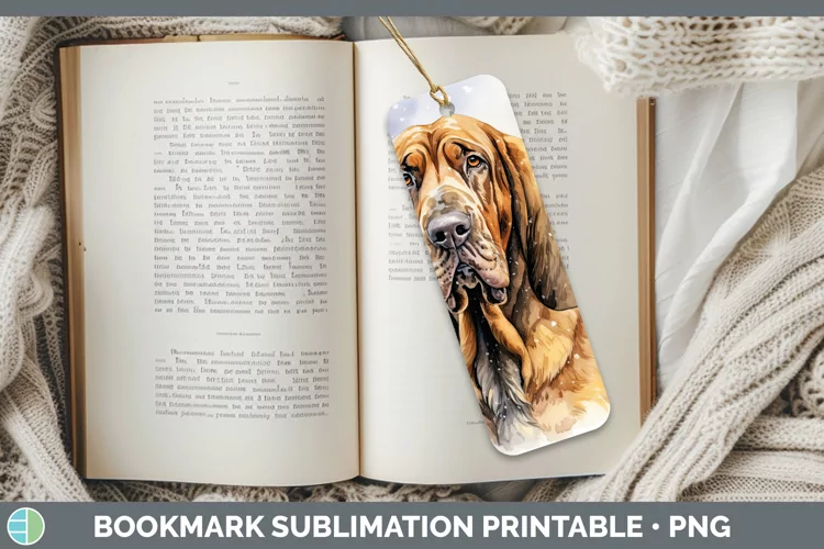 Winter Dogs Bloodhound Bookmark Sublimation Printable Design