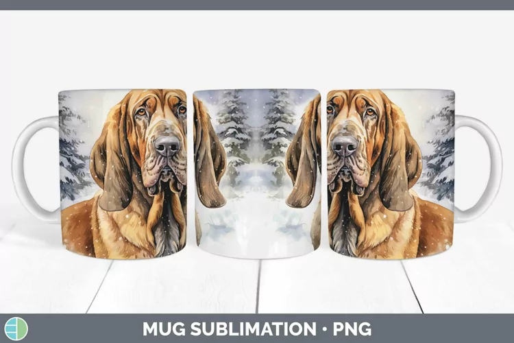Winter Dogs Bloodhound Mug Wrap Sublimation Coffee Cup Desig