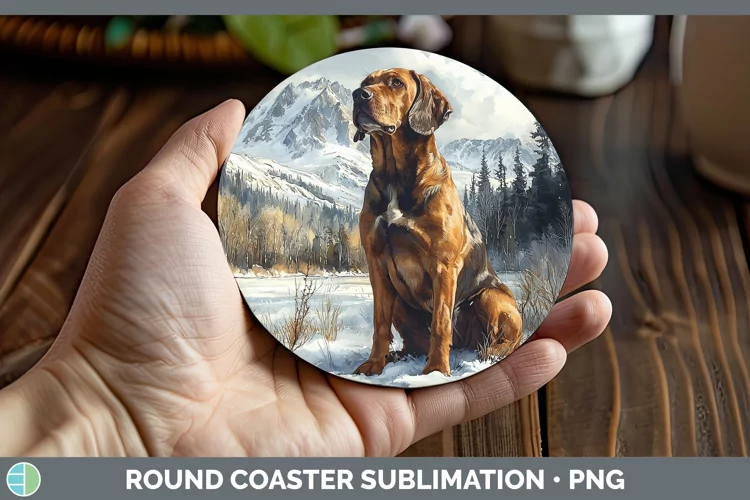 Winter Dogs Bloodhound Round Coaster Sublimation Coaster Des