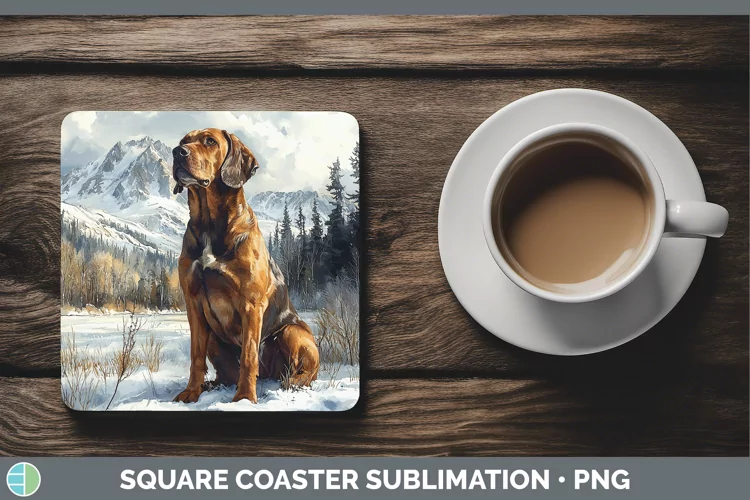 Winter Dogs Bloodhound Square Coaster Sublimation Coaster De