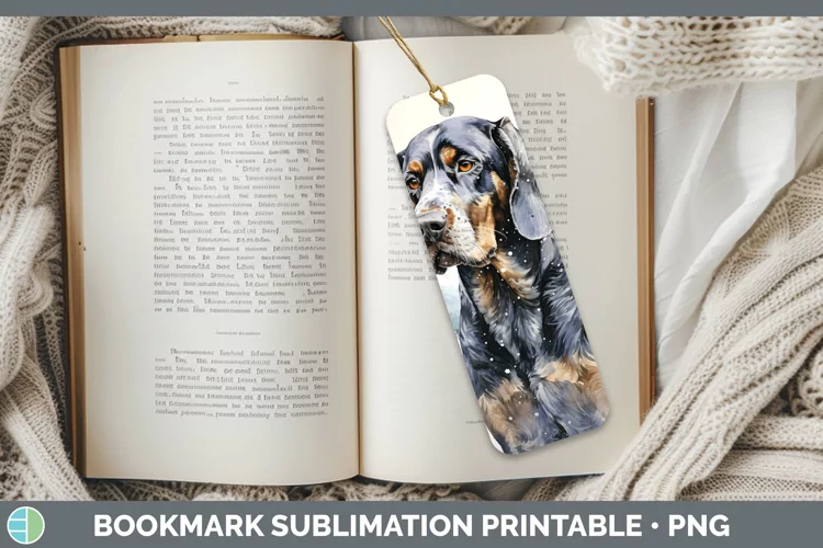 Winter Dogs Bluetick Coonhound Bookmark Sublimation Printabl