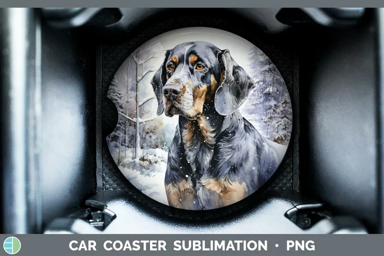 Winter Dogs Bluetick Coonhound Car Coaster Sublimation Desi