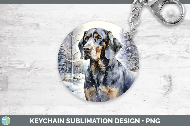 Winter Dogs Bluetick Coonhound Keychain Sublimation Keyring