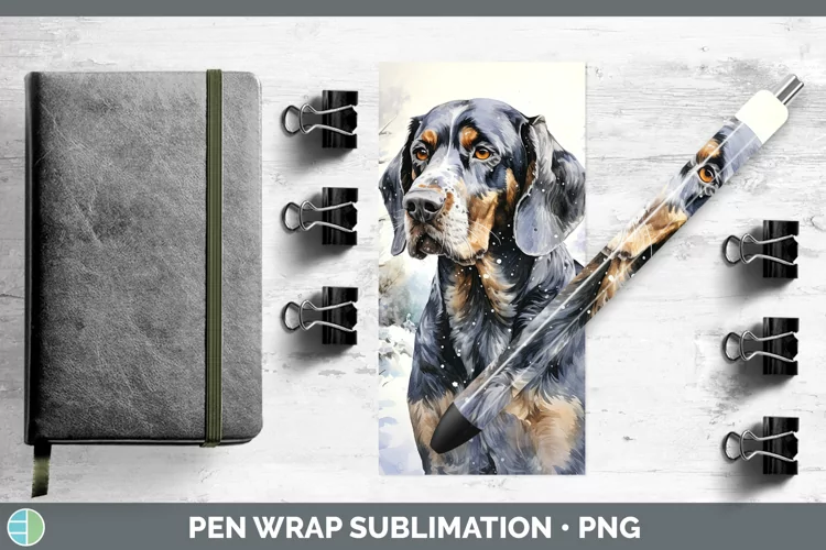 Winter Dogs Bluetick Coonhound Pen Wrap Sublimation Pen Desi