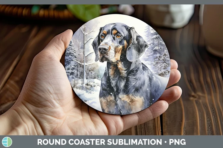 Winter Dogs Bluetick Coonhound Round Coaster Sublimation Coa