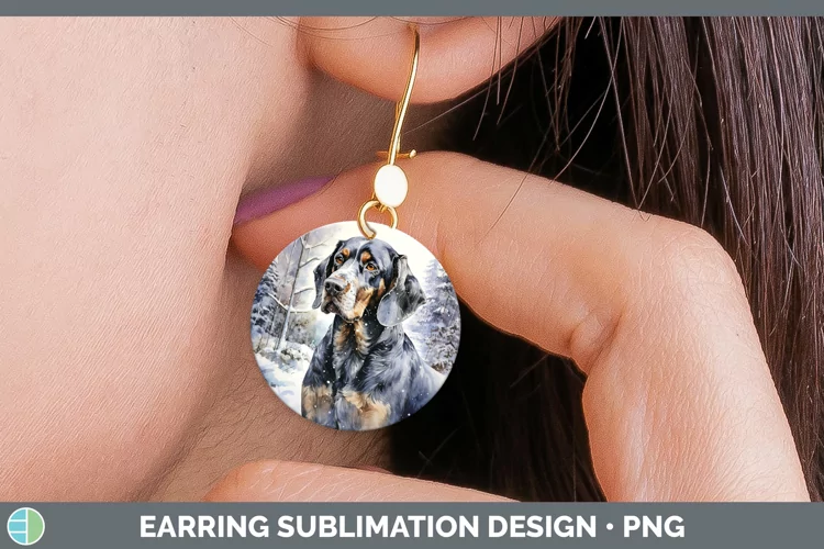 Winter Dogs Bluetick Coonhound Round Earrings Sublimation Ea