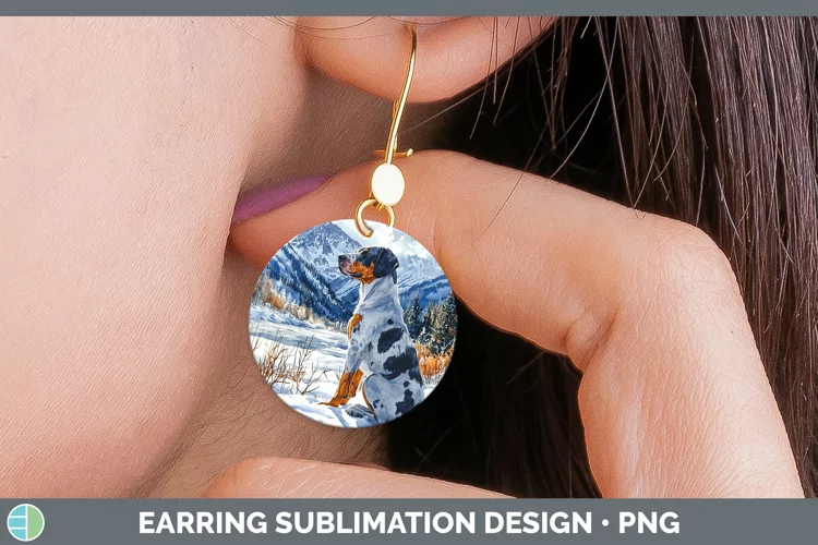 Winter Dogs Bluetick Coonhound Round Earrings Sublimation Ea