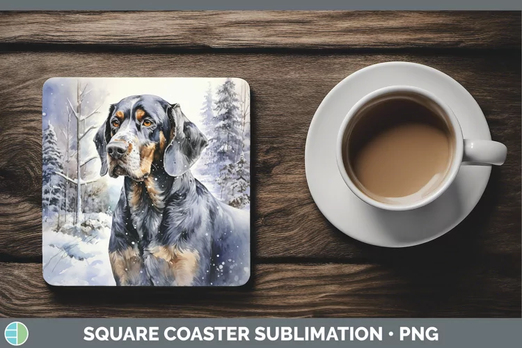 Winter Dogs Bluetick Coonhound Square Coaster Sublimation Co