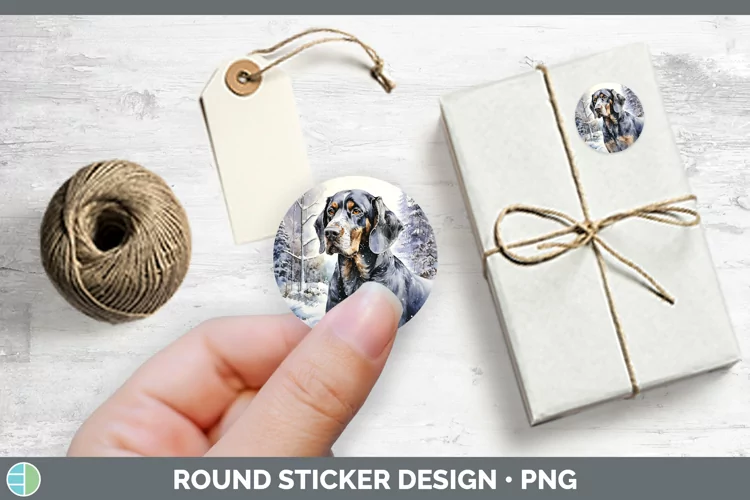 Winter Dogs Bluetick Coonhound Stickers | Round Labels Desig