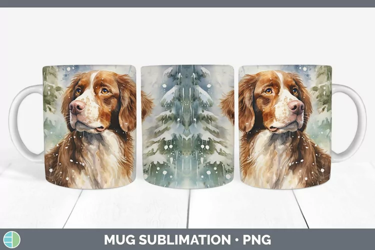 Winter Dogs Brittany Dog Mug Wrap Sublimation Coffee Cup Des