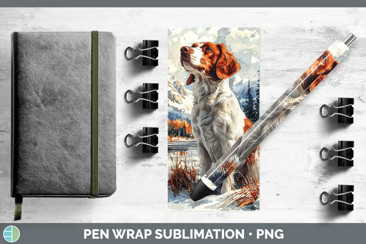 Winter Dogs Brittany Dog Pen Wrap Sublimation Epoxy Pen Desi
