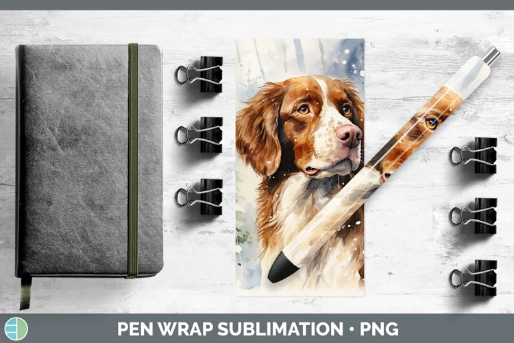 Winter Dogs Brittany Dog Pen Wrap Sublimation Pen Designs