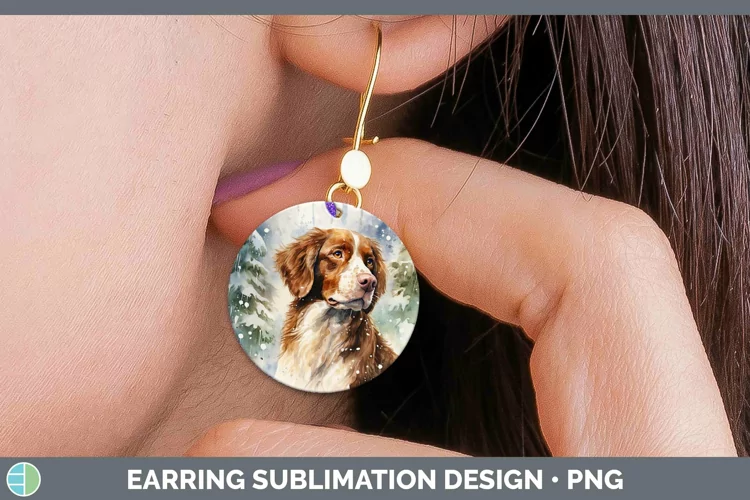 Winter Dogs Brittany Dog Round Earrings Sublimation Earrings