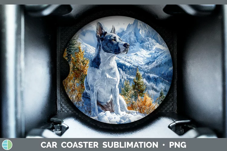 Winter Dogs Bull Terrier Dog Car Coaster Sublimation Coaster
