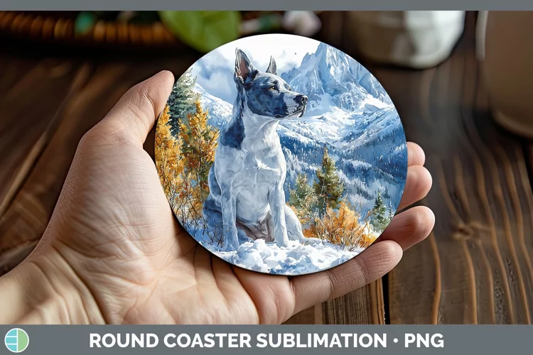 Winter Dogs Bull Terrier Dog Round Coaster Sublimation Coast