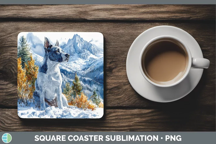 Winter Dogs Bull Terrier Dog Square Coaster Sublimation Coas