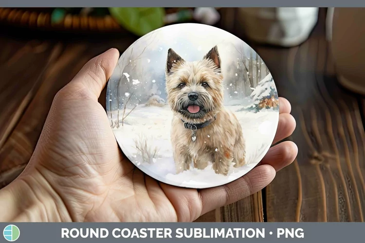 Winter Dogs Cairn Terrier Round Coaster Sublimation Coaster