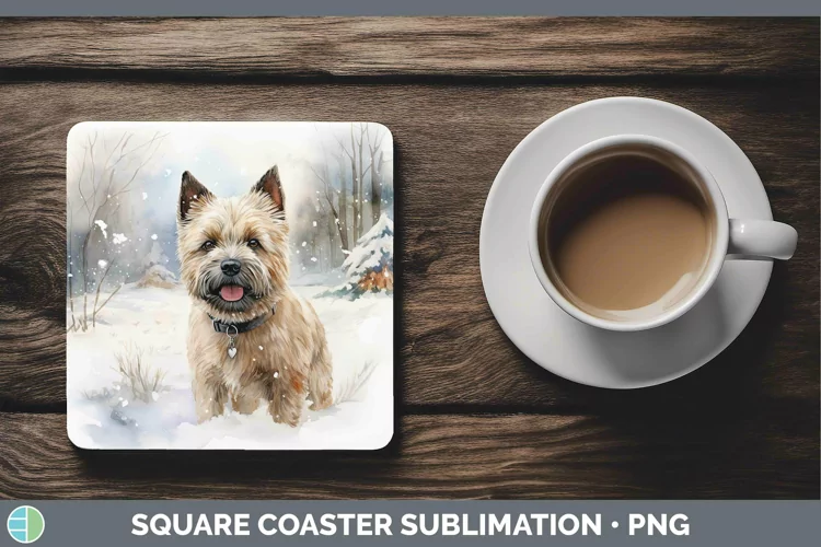 Winter Dogs Cairn Terrier Square Coaster Sublimation Coaster
