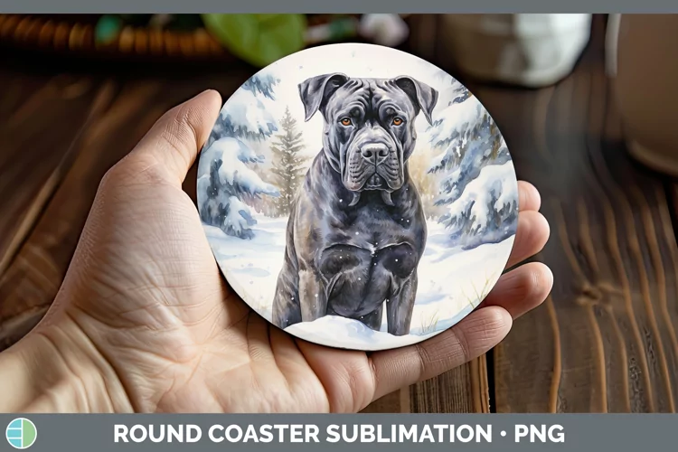 Winter Dogs Cane Corso Round Coaster Sublimation Coaster Des