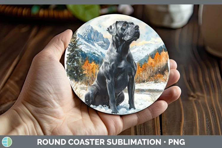 Winter Dogs Cane Corso Round Coaster Sublimation Coaster Des
