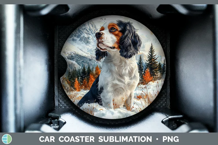 Winter Dogs Cavalier King Charles Spaniel Car Coaster Sublim
