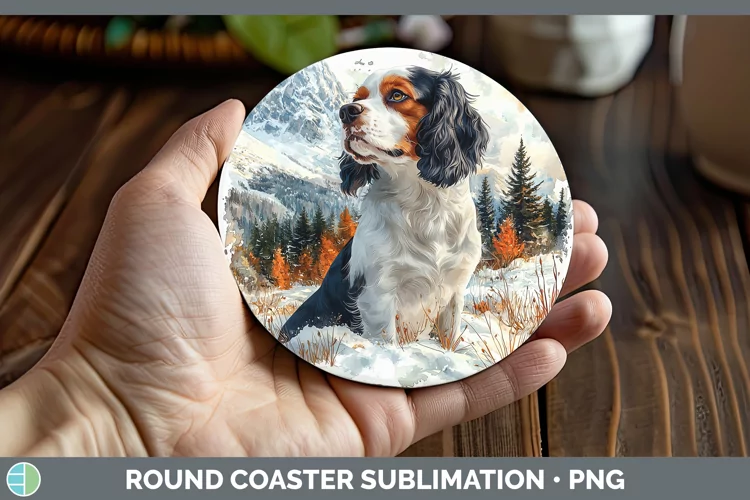 Winter Dogs Cavalier King Charles Spaniel Round Coaster Subl