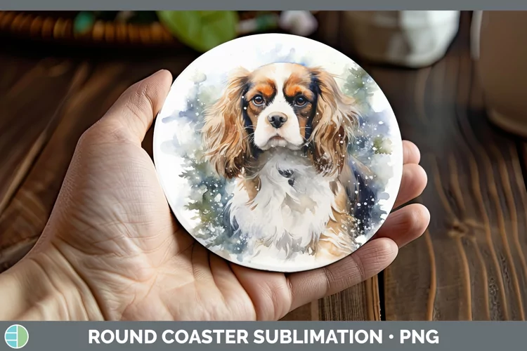 Winter Dogs Cavalier King Charles Spaniel Round Coaster Subl