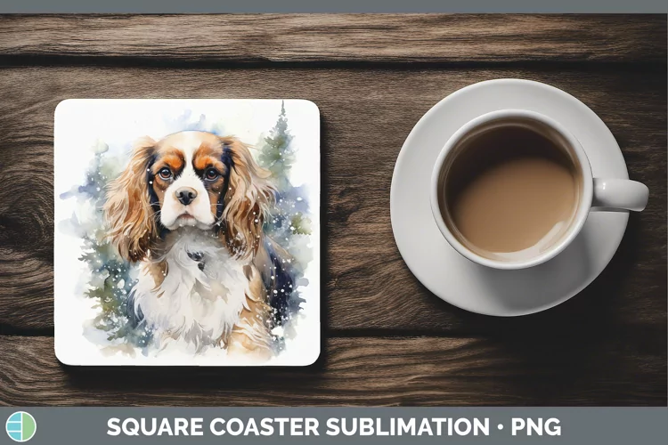 Winter Dogs Cavalier King Charles Spaniel Square Coaster Sub