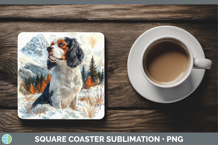 Winter Dogs Cavalier King Charles Spaniel Square Coaster Sub