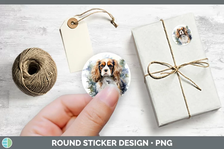 Winter Dogs Cavalier King Charles Spaniel Stickers | Round L