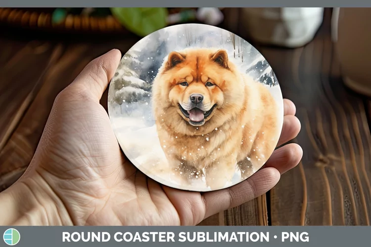 Winter Dogs Chow Chow Round Coaster Sublimation Coaster Desi