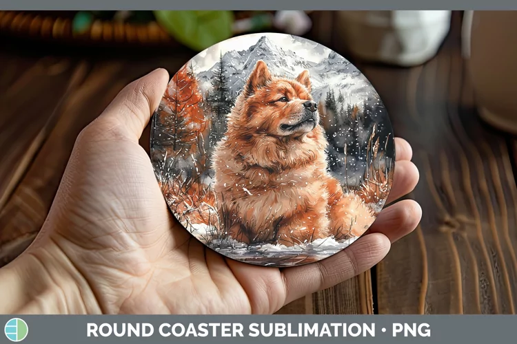 Winter Dogs Chow Chow Round Coaster Sublimation Coaster Desi