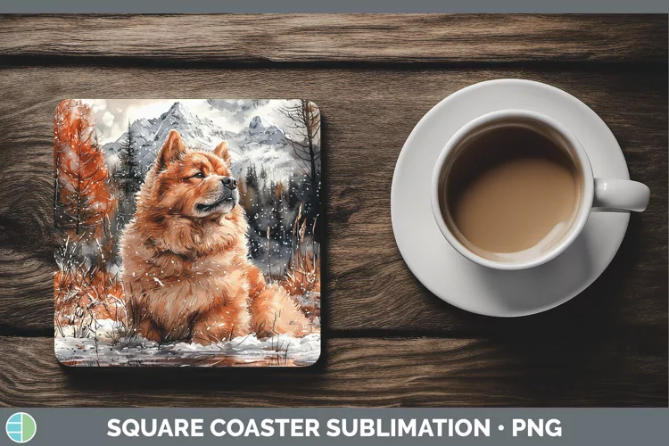 Winter Dogs Chow Chow Square Coaster Sublimation Coaster Des