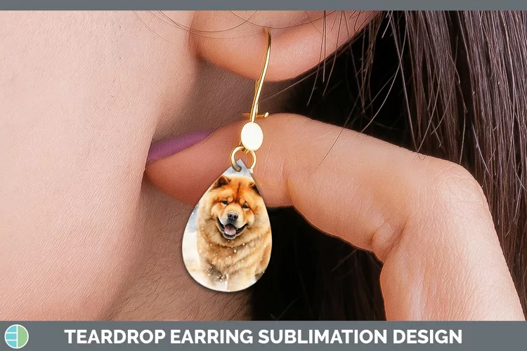 Winter Dogs Chow Chow Teardrop Earrings Sublimation Earrings