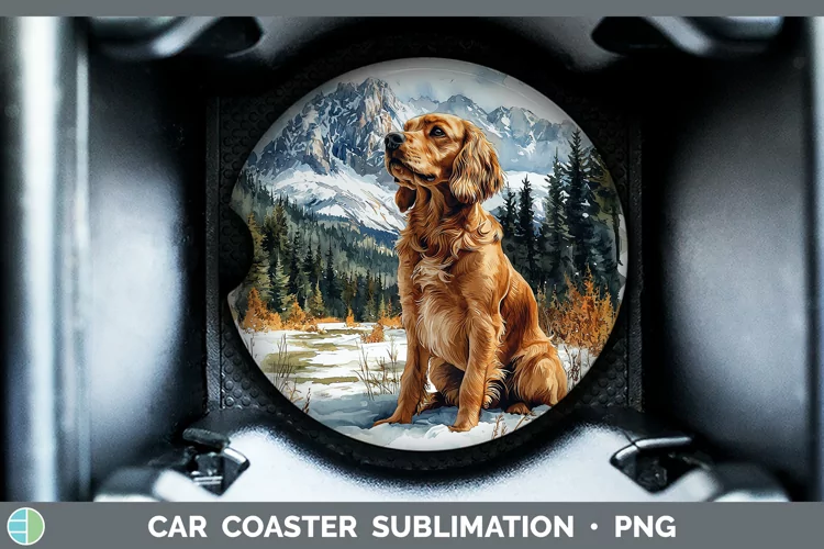 Winter Dogs Cocker Spaniel Car Coaster Sublimation Coaster D