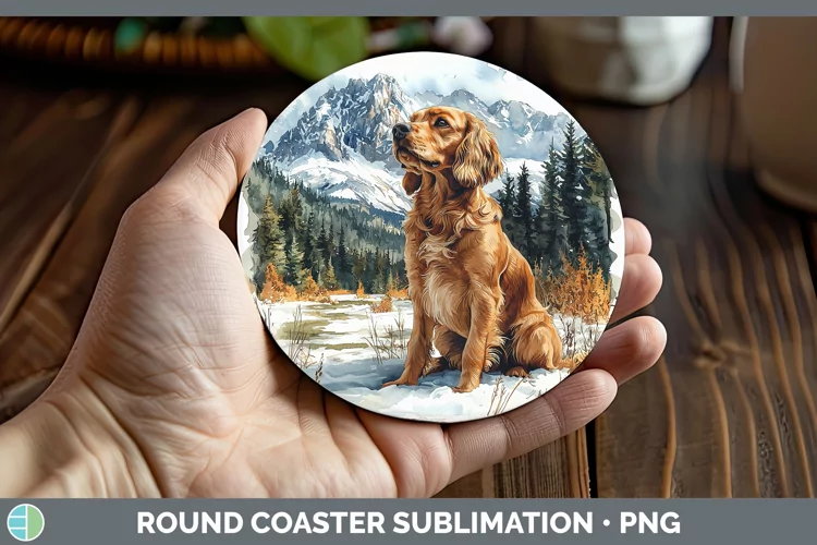 Winter Dogs Cocker Spaniel Round Coaster Sublimation Coaster