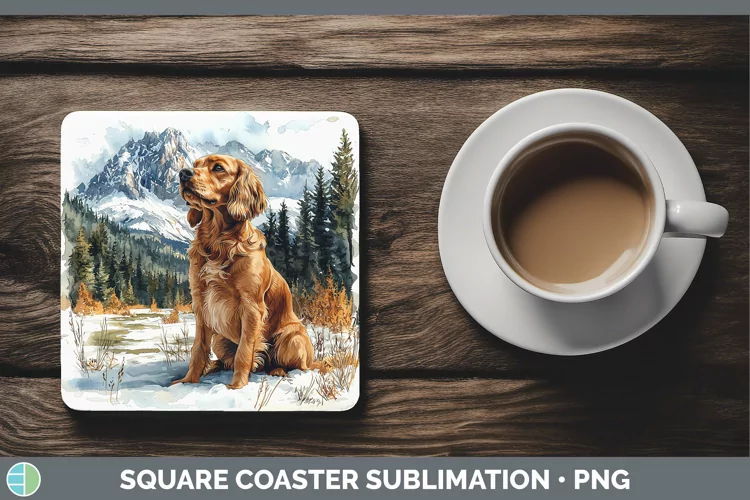 Winter Dogs Cocker Spaniel Square Coaster Sublimation Coaste