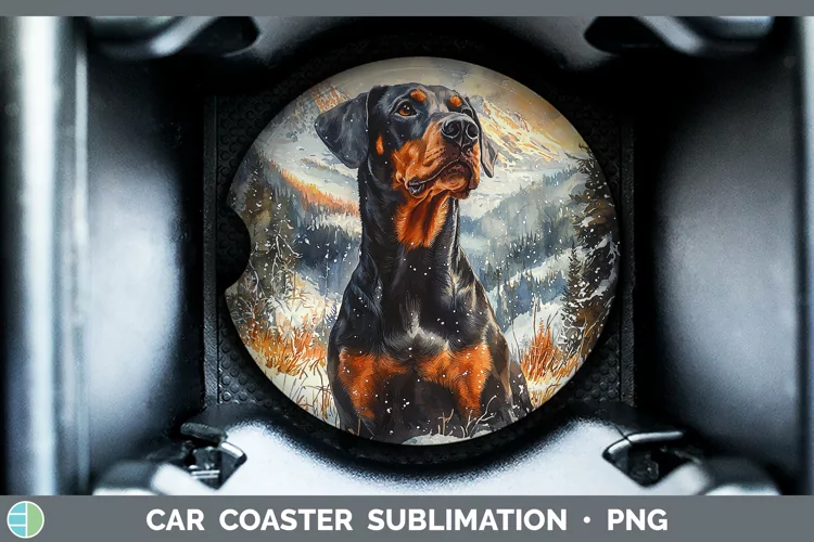 Winter Dogs Doberman Pinscher Car Coaster Sublimation Coaste