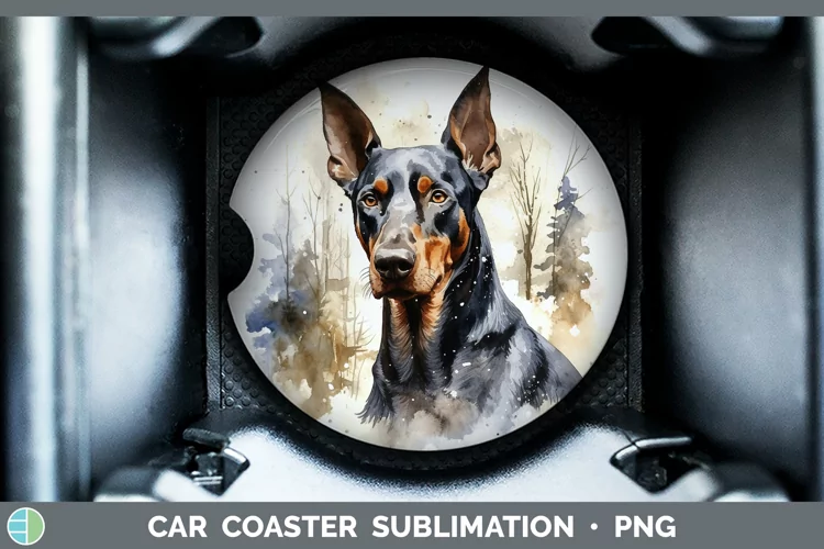Winter Dogs Doberman Pinscher Car Coaster Sublimation Desig
