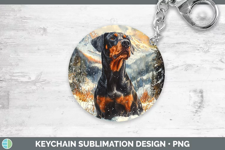 Winter Dogs Doberman Pinscher Keychain Sublimation Keyring D