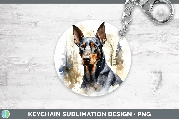 Winter Dogs Doberman Pinscher Keychain Sublimation Keyring D