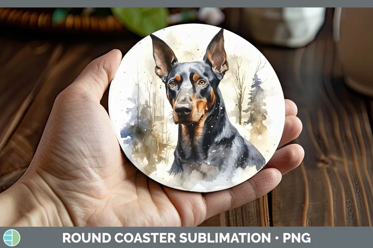 Winter Dogs Doberman Pinscher Round Coaster Sublimation Coas