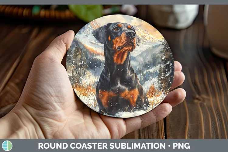 Winter Dogs Doberman Pinscher Round Coaster Sublimation Coas