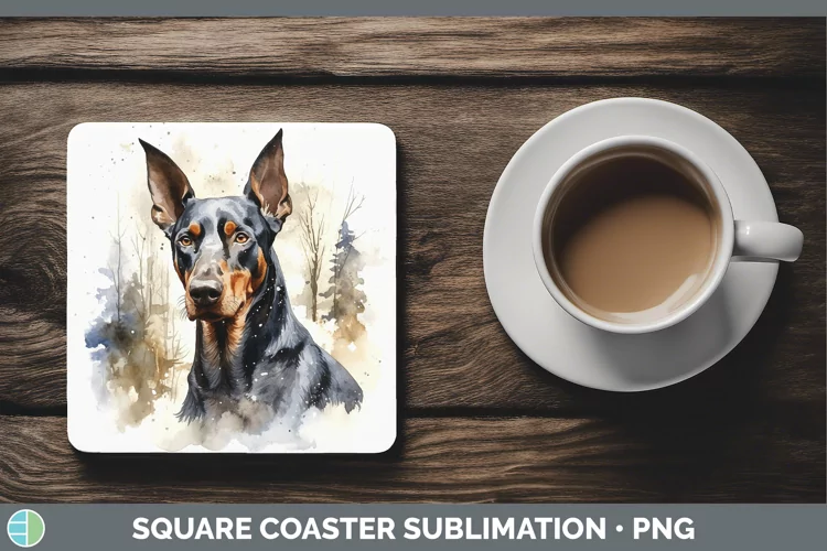 Winter Dogs Doberman Pinscher Square Coaster Sublimation Coa