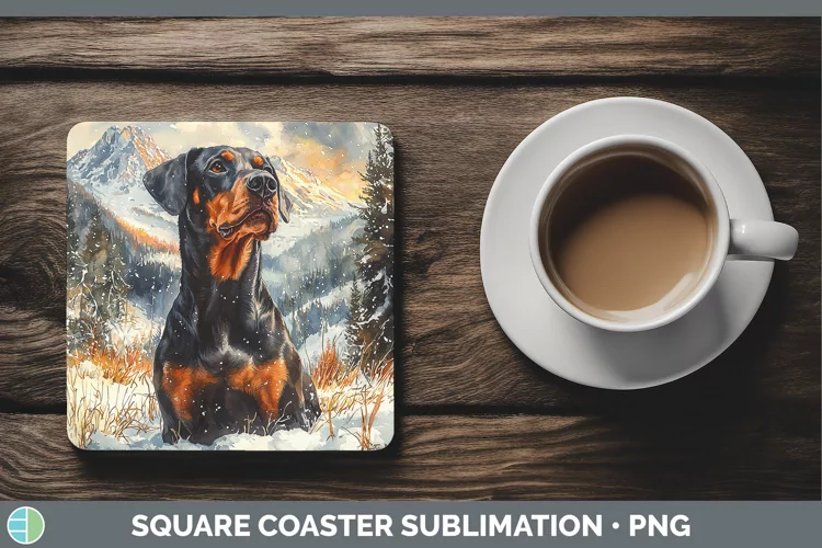 Winter Dogs Doberman Pinscher Square Coaster Sublimation Coa