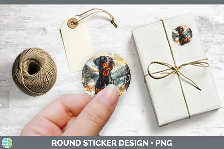 Winter Dogs Doberman Pinscher Stickers | Round Labels Design