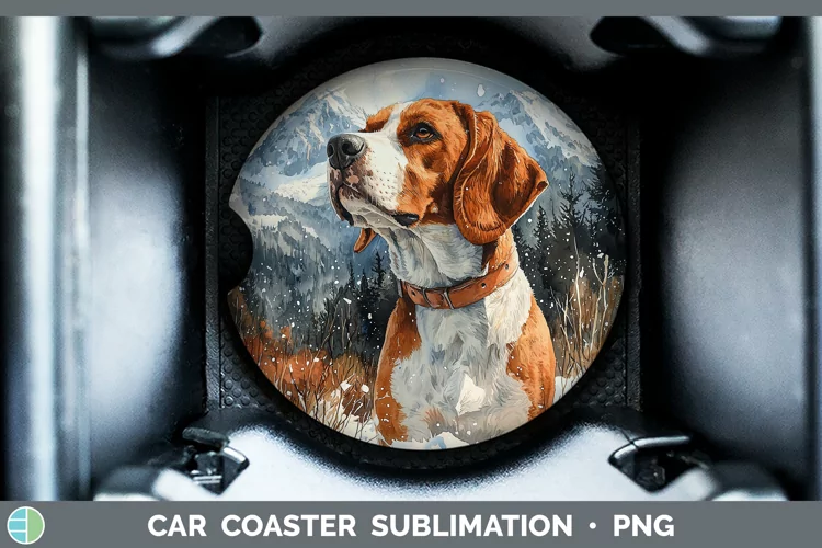 Winter Dogs English Coonhound Dog Car Coaster Sublimation Co