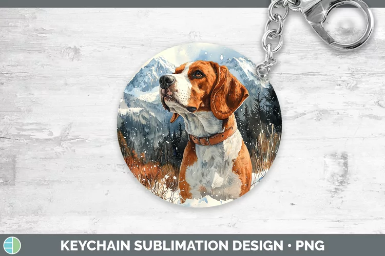 Winter Dogs English Coonhound Dog Keychain Sublimation Keyri